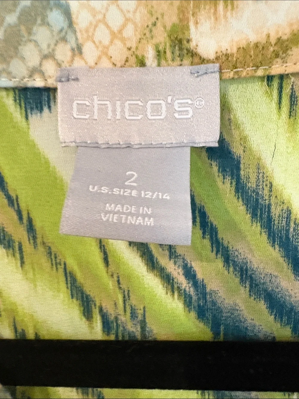 Chico's Woman’s Teal, Green & Cream Botanical-Print Tunic Blouse Top Size XL NWT